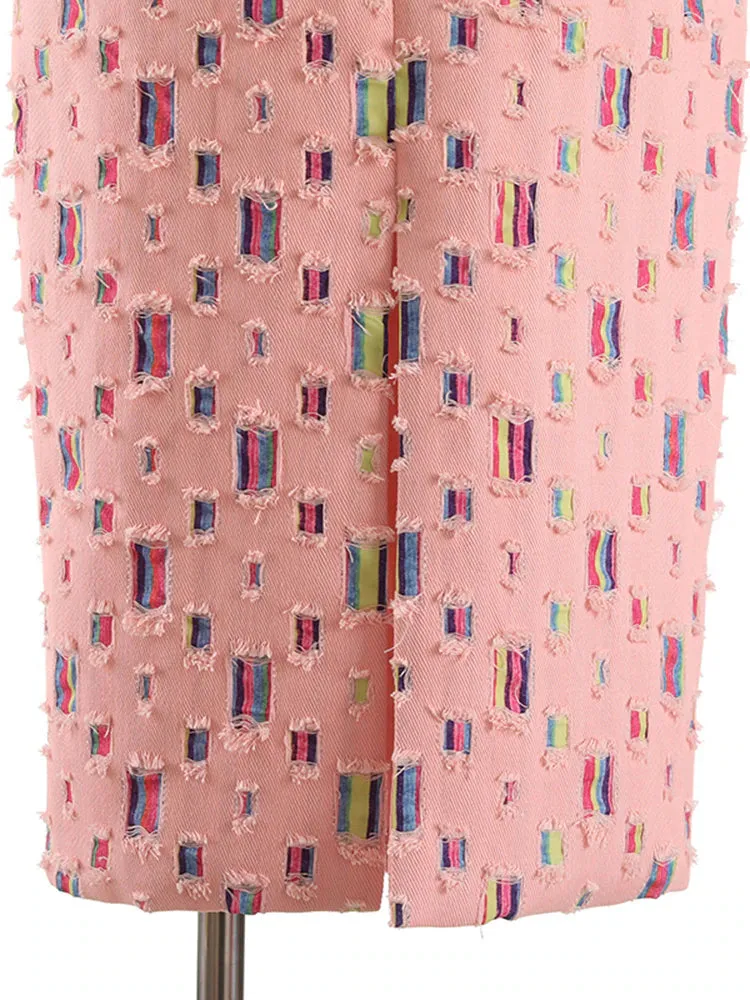 Color Split Patchwork Denim Bodycon Skirt
