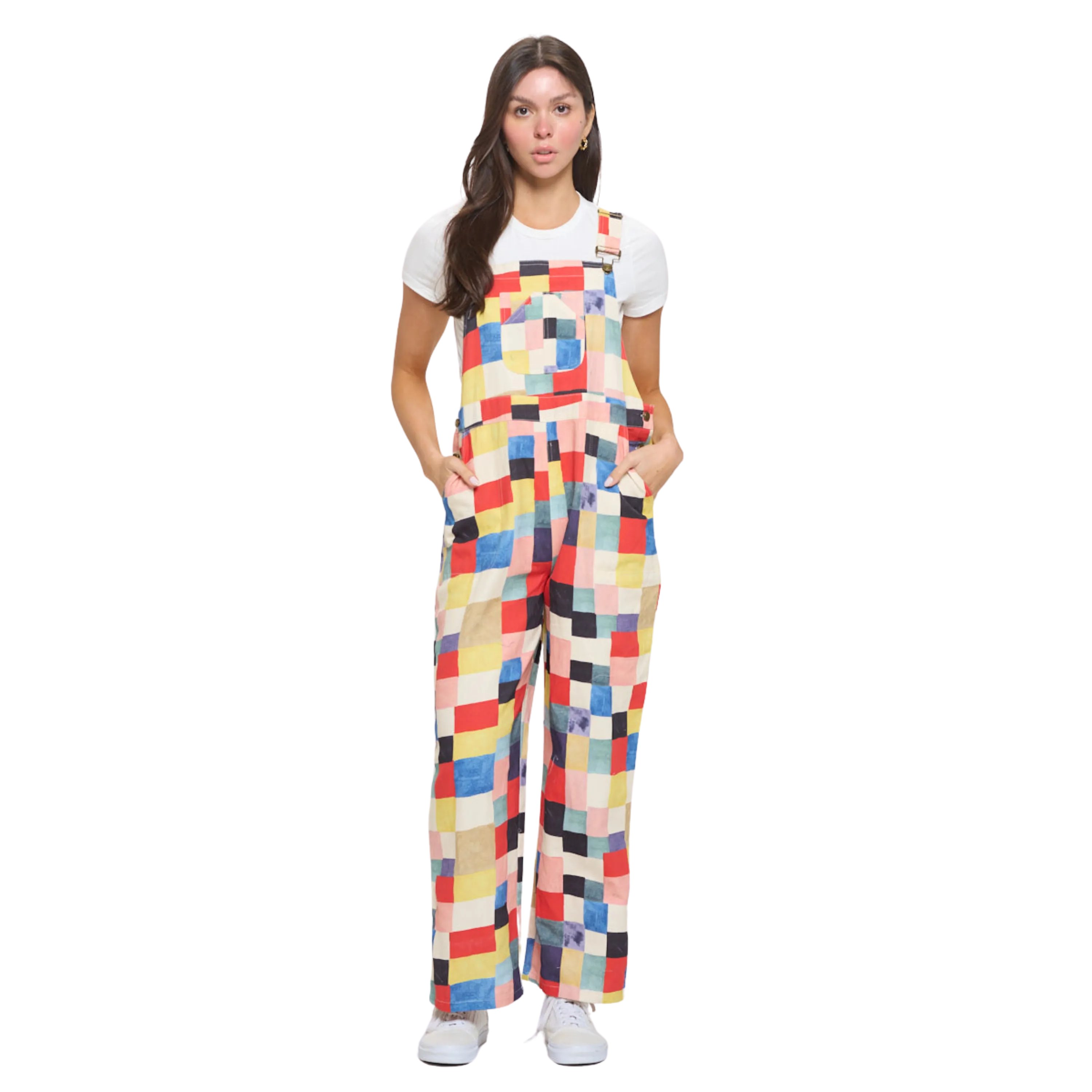 Colorful Check Square Print Overall