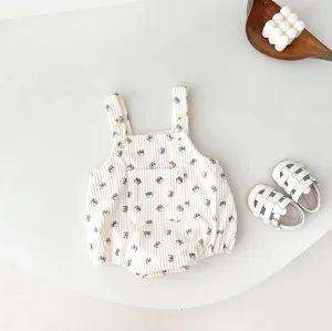 Corduroy Printed Suspender Romper