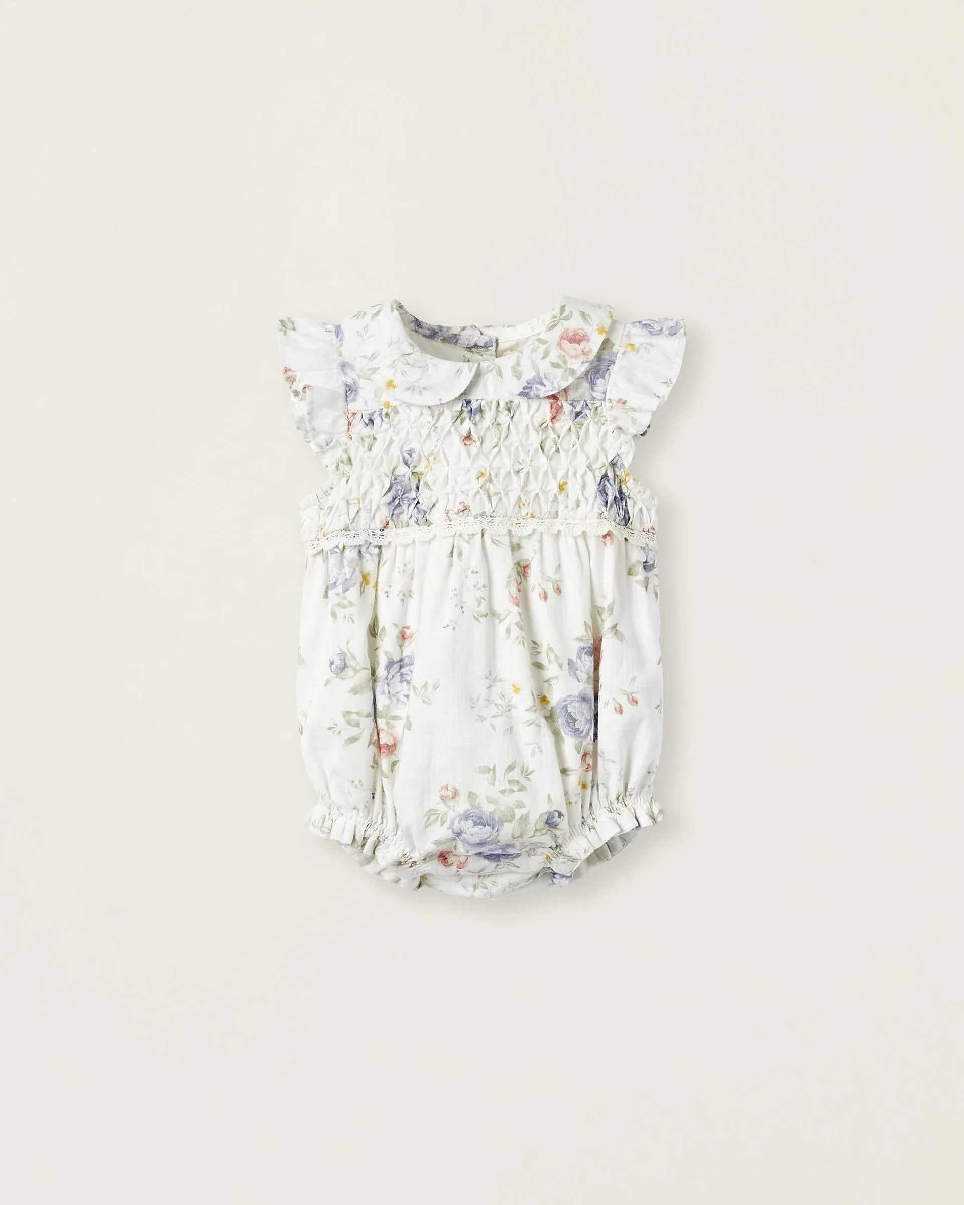 Cotton Jumpsuit with Floral Pattern for Newborn Girls 'B&S', White