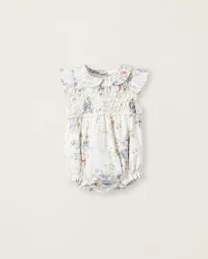 Cotton Jumpsuit with Floral Pattern for Newborn Girls 'B&S', White