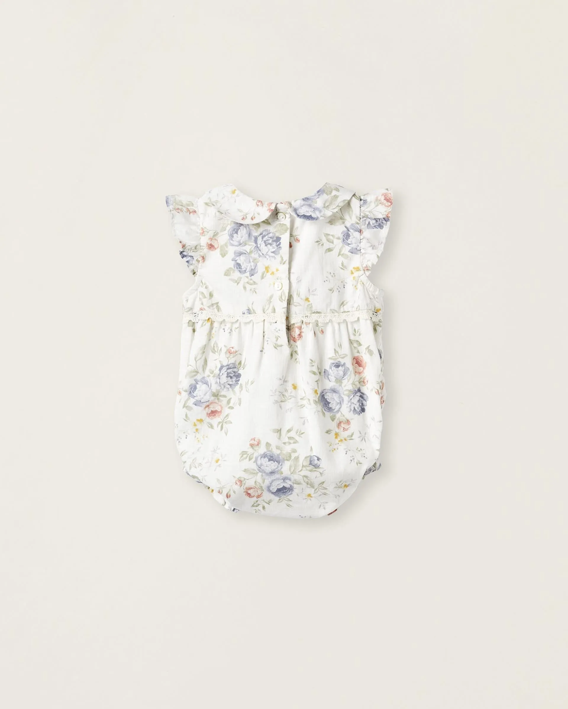 Cotton Jumpsuit with Floral Pattern for Newborn Girls 'B&S', White