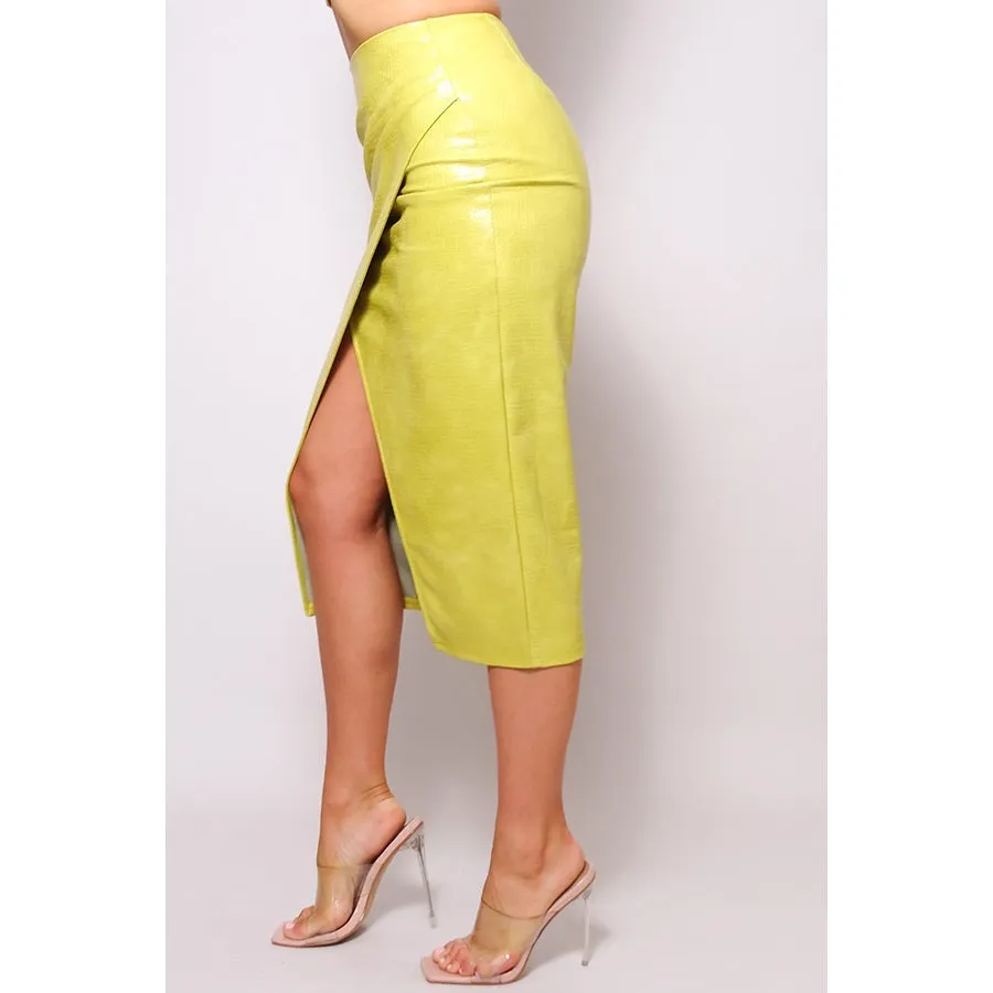 Croc Faux Leather Lemon Skirt