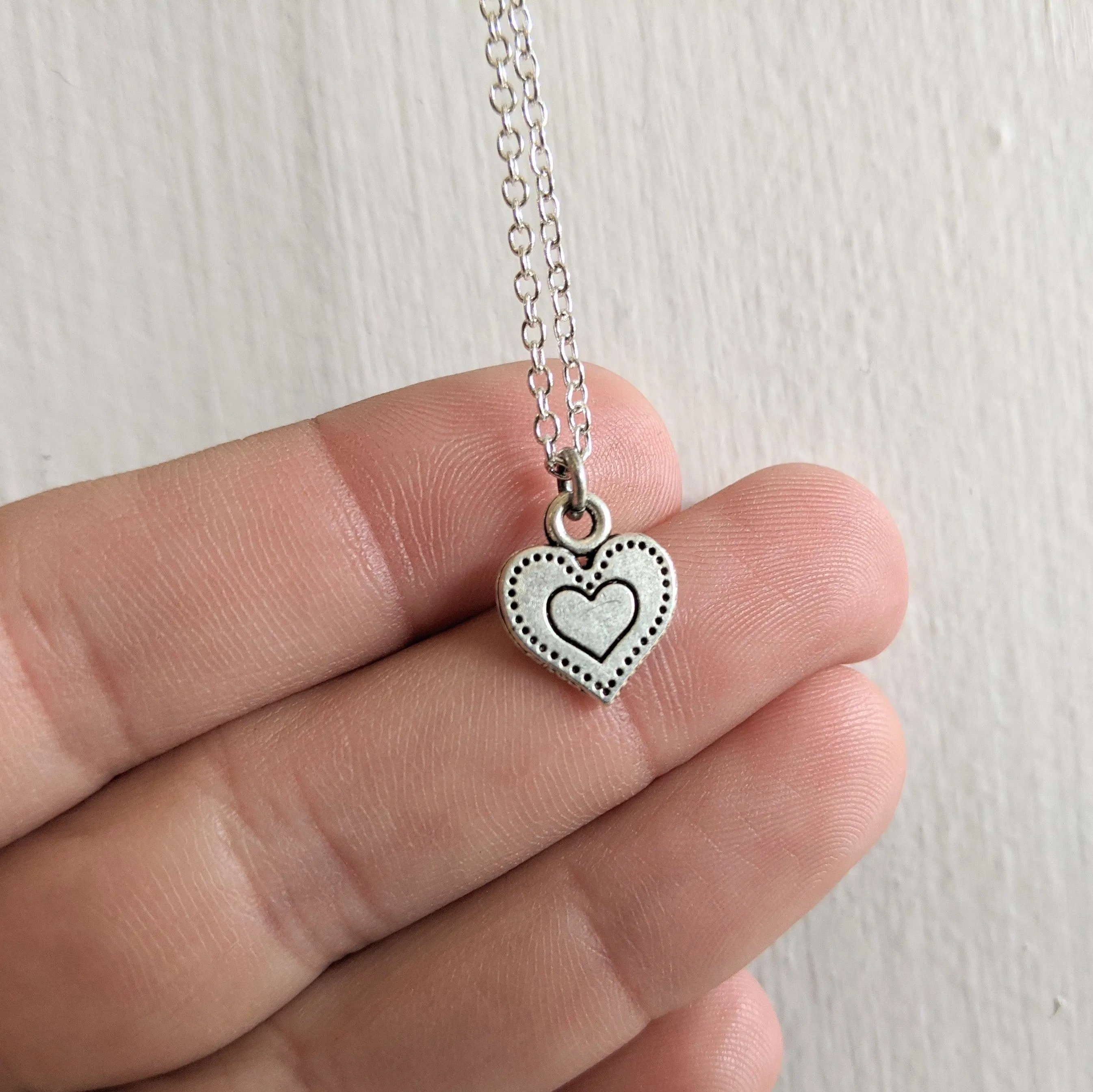 Dainty Silver Plated Heart Necklace - Valentine Jewelry