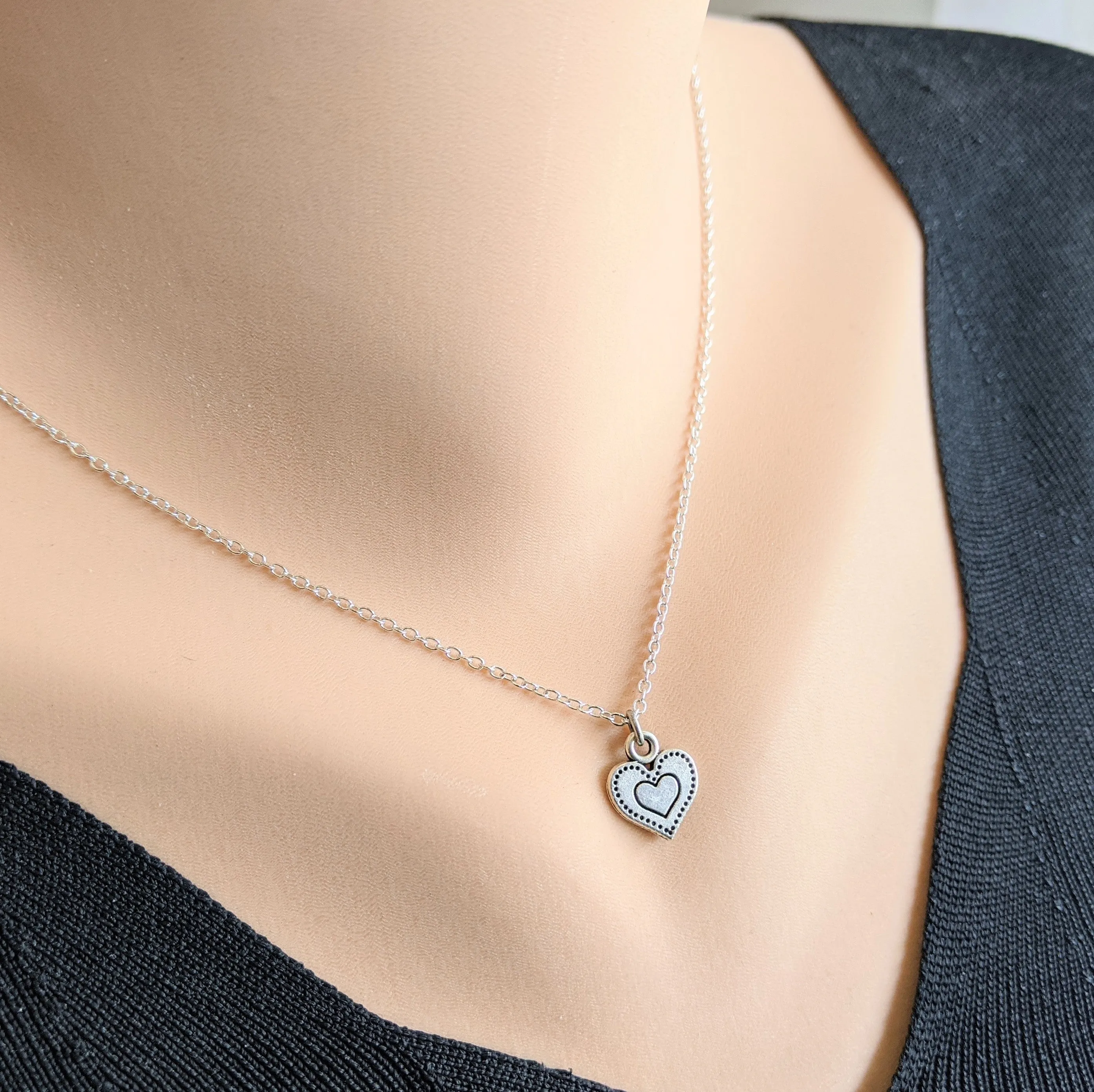 Dainty Silver Plated Heart Necklace - Valentine Jewelry