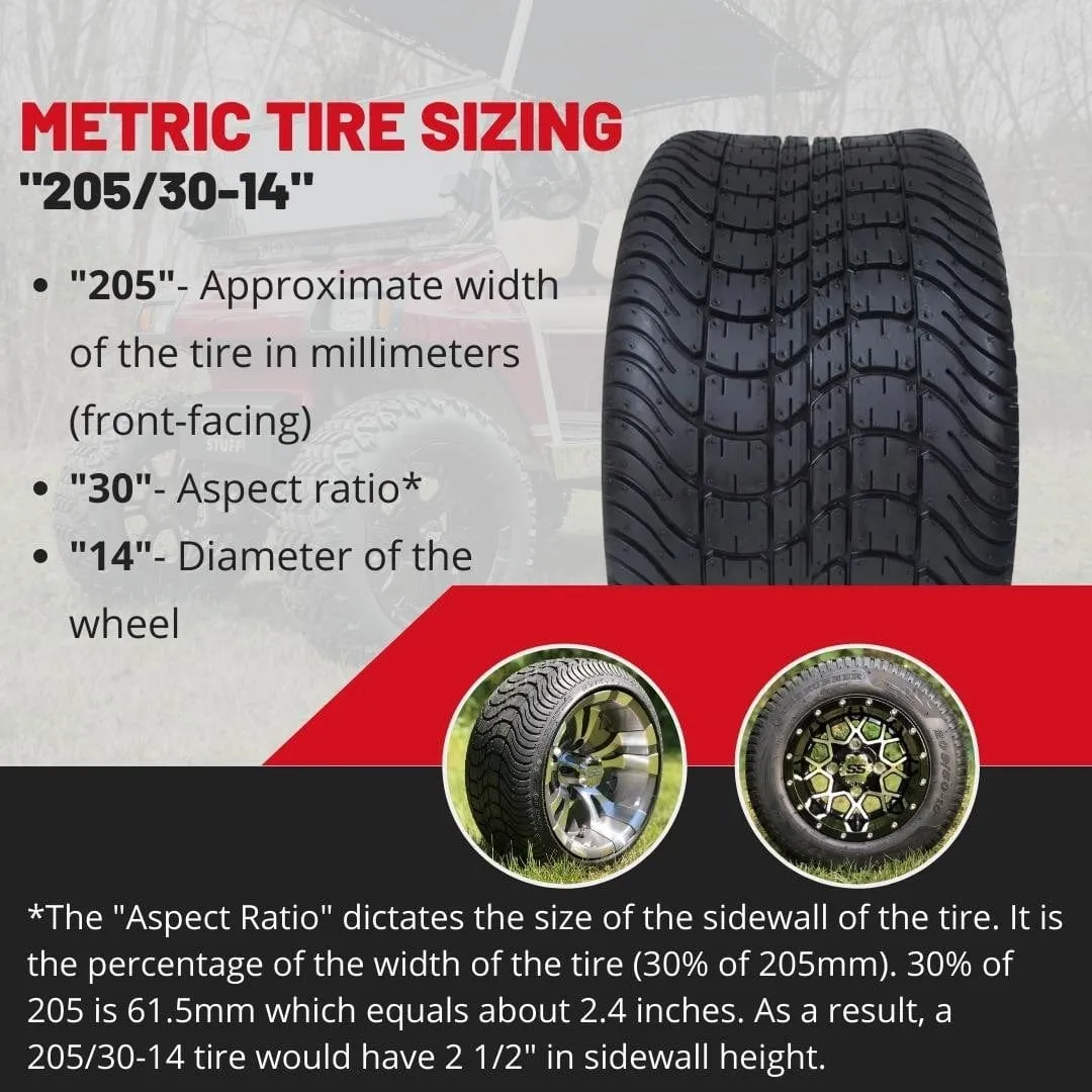 Deli 205/30-14 DOT Approved Turf/Street Golf Cart Tires - 20" tall