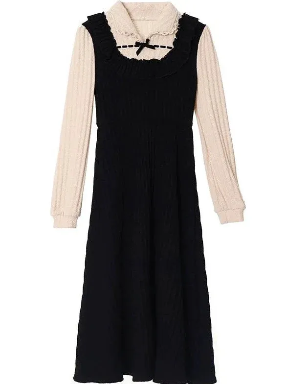 Dress French Piece Girly Faux Two Retro