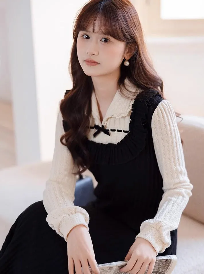 Dress French Piece Girly Faux Two Retro