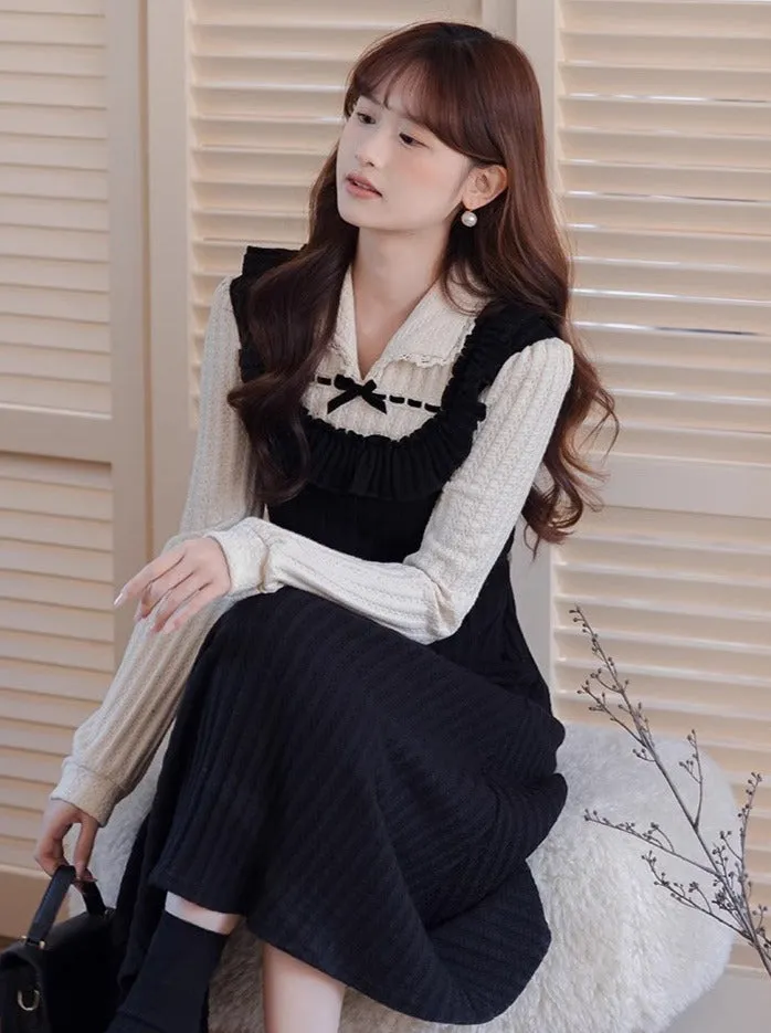 Dress French Piece Girly Faux Two Retro