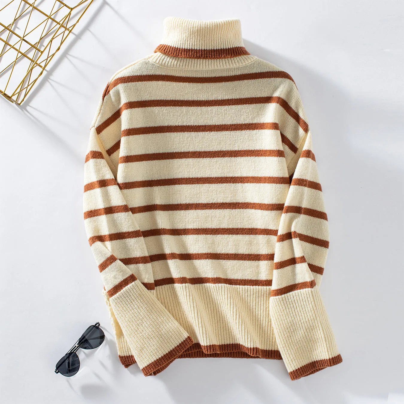 Elena Striped Turtleneck Sweater