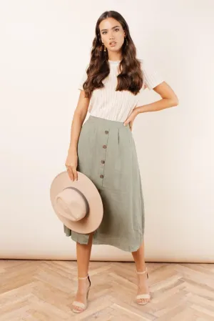 Etta Linen Midi Skirt in Olive
