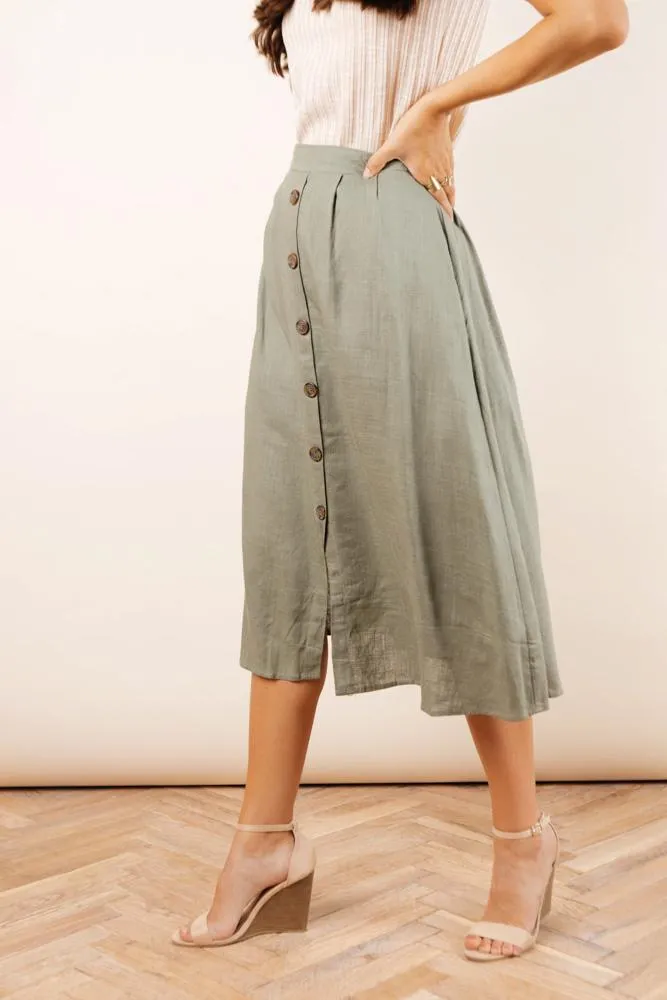 Etta Linen Midi Skirt in Olive