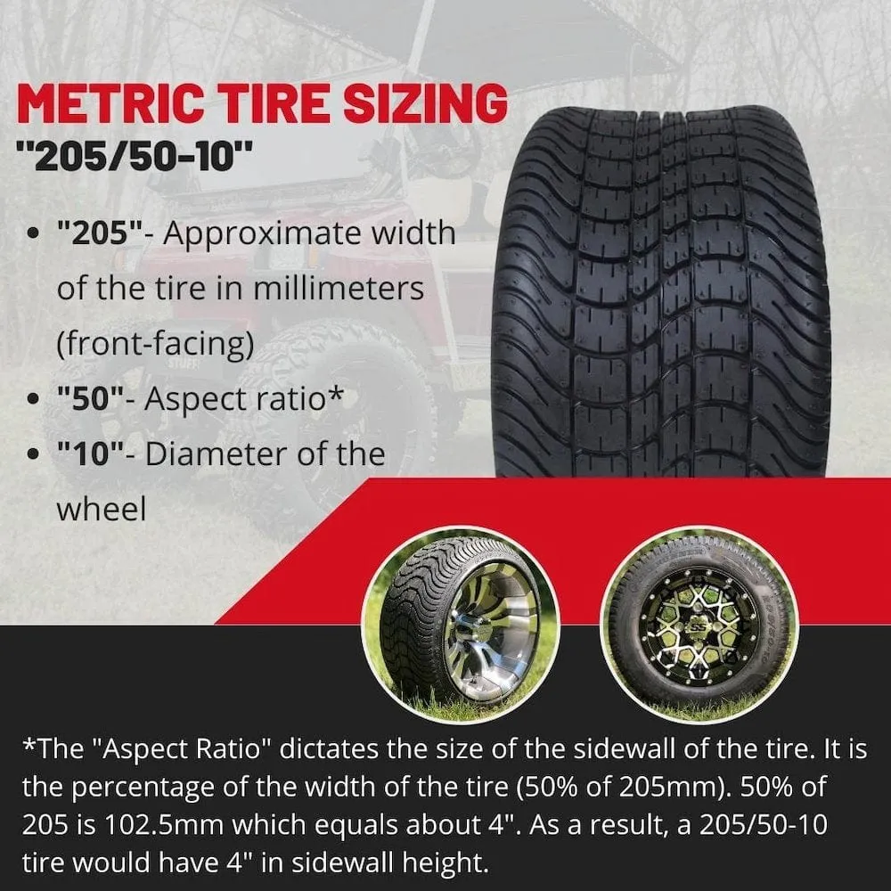 Excel Golf Pro II 205/50-10 DOT Approved Street & Turf Golf Cart Tires (18" tall)