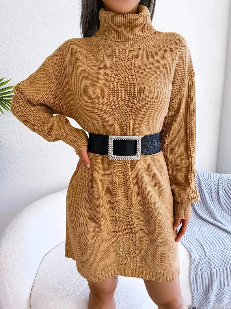 Flytonn- Turtleneck Bodycon Button Slim Sweater Dress