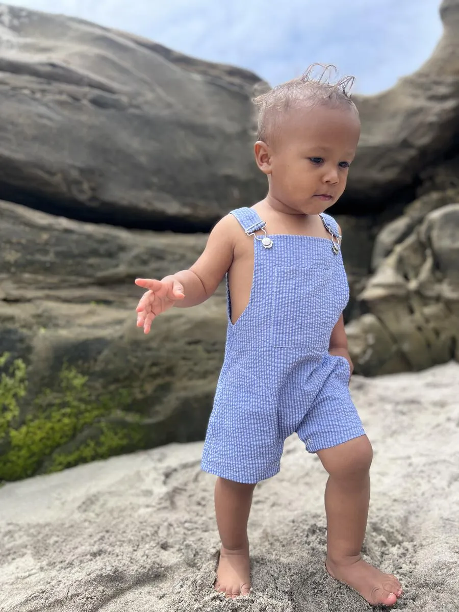 Galleon Woven Overalls - Navy Seersucker