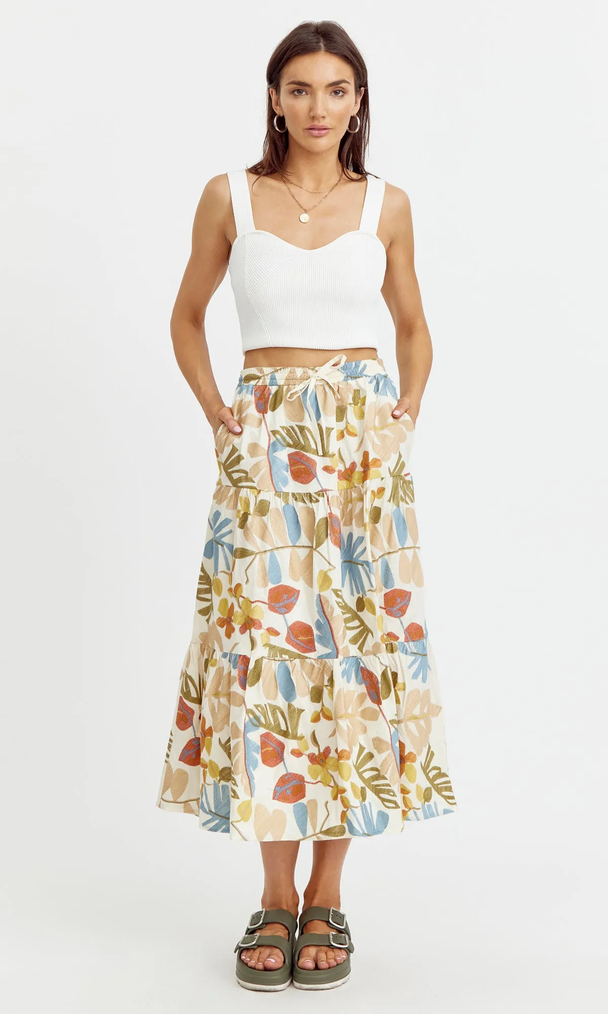 Grant Embroidered Midi Skirt