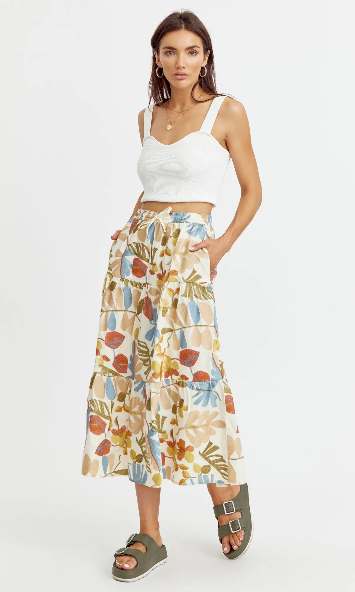 Grant Embroidered Midi Skirt