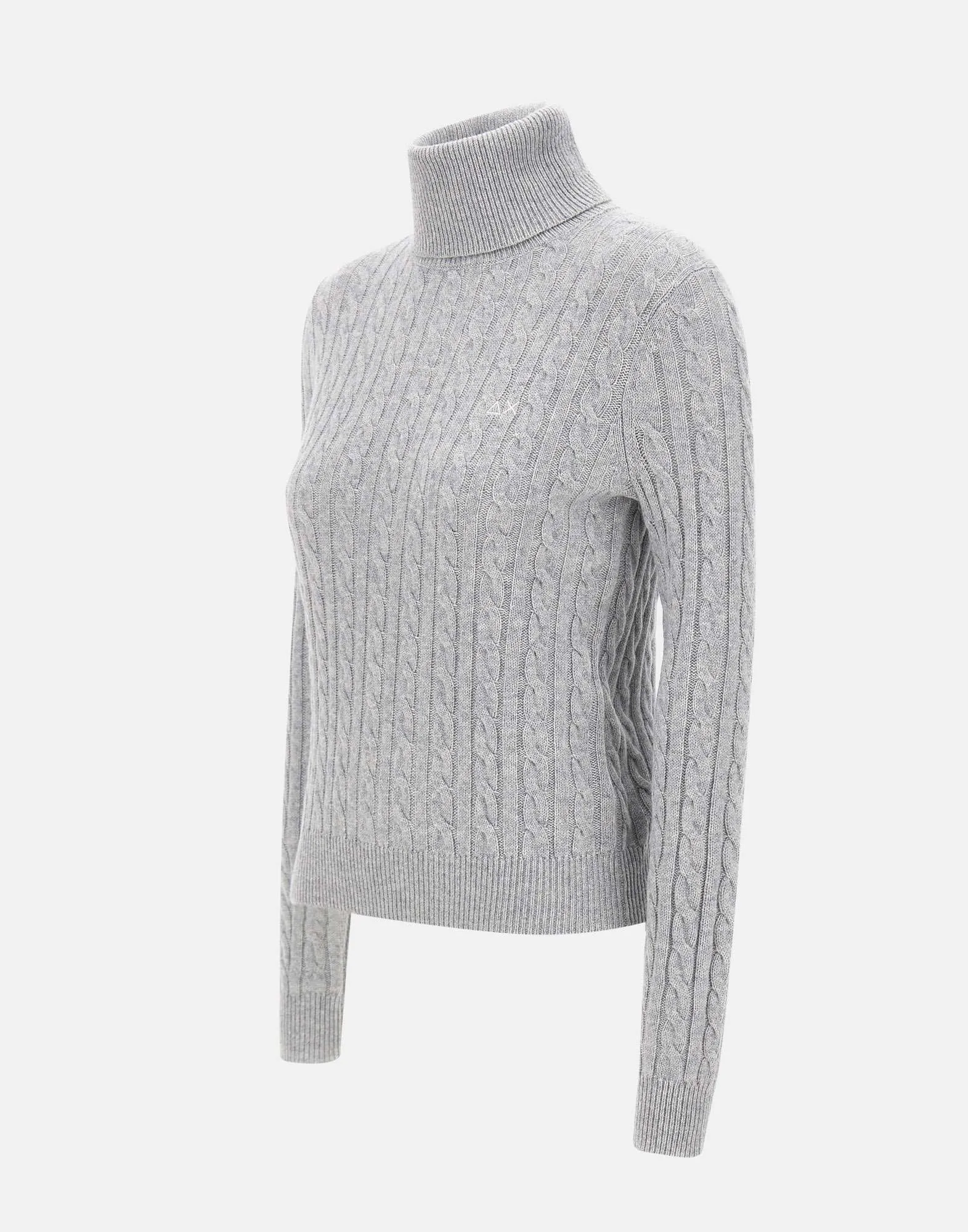 Grey Cable Knit Turtleneck Sweater