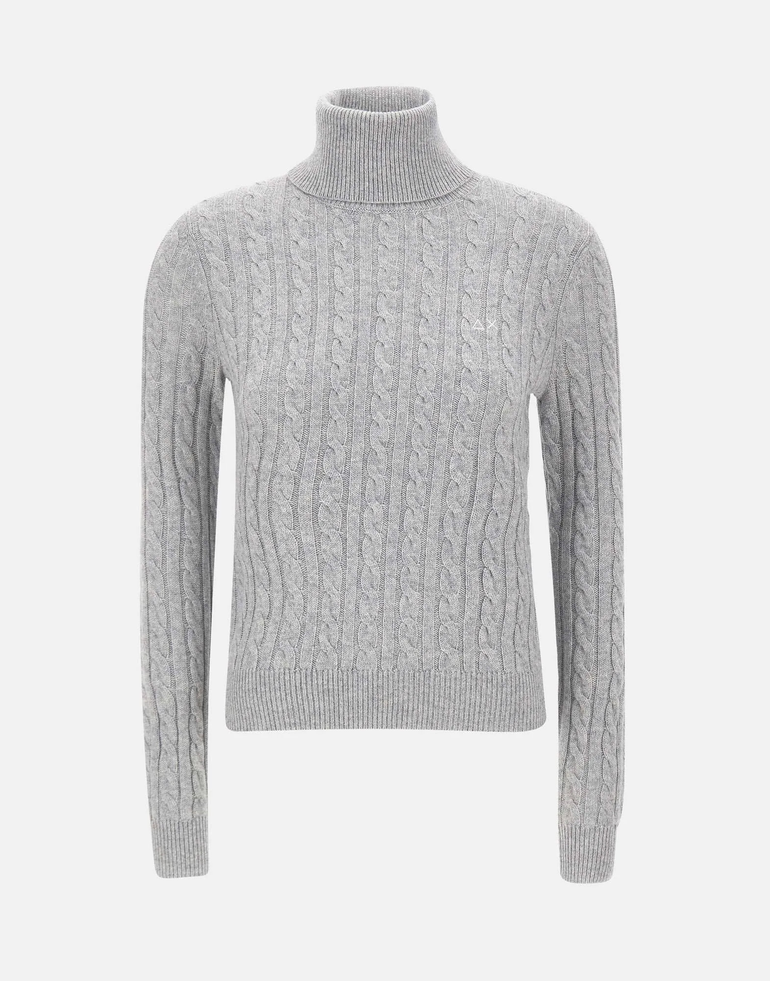 Grey Cable Knit Turtleneck Sweater
