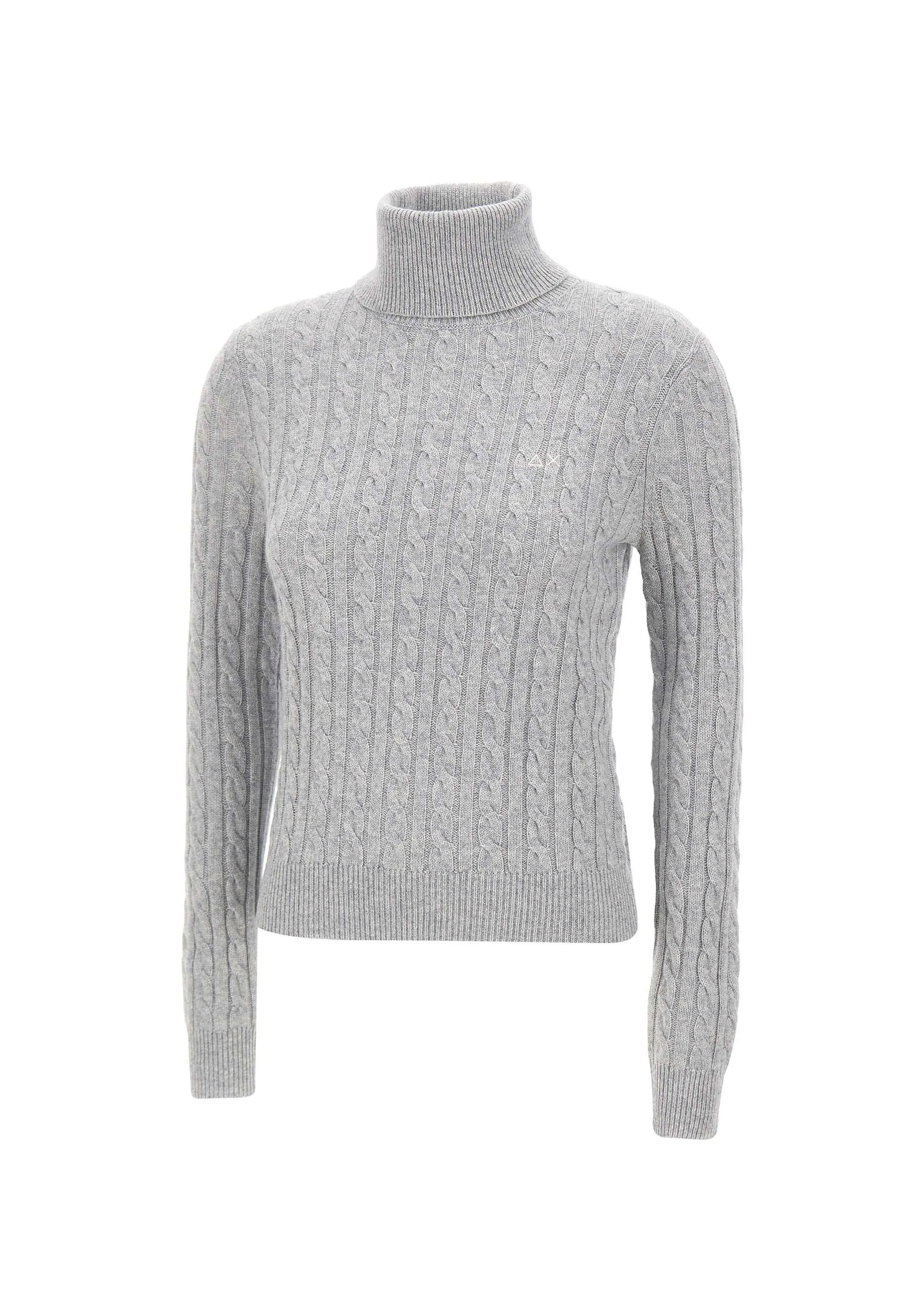 Grey Cable Knit Turtleneck Sweater