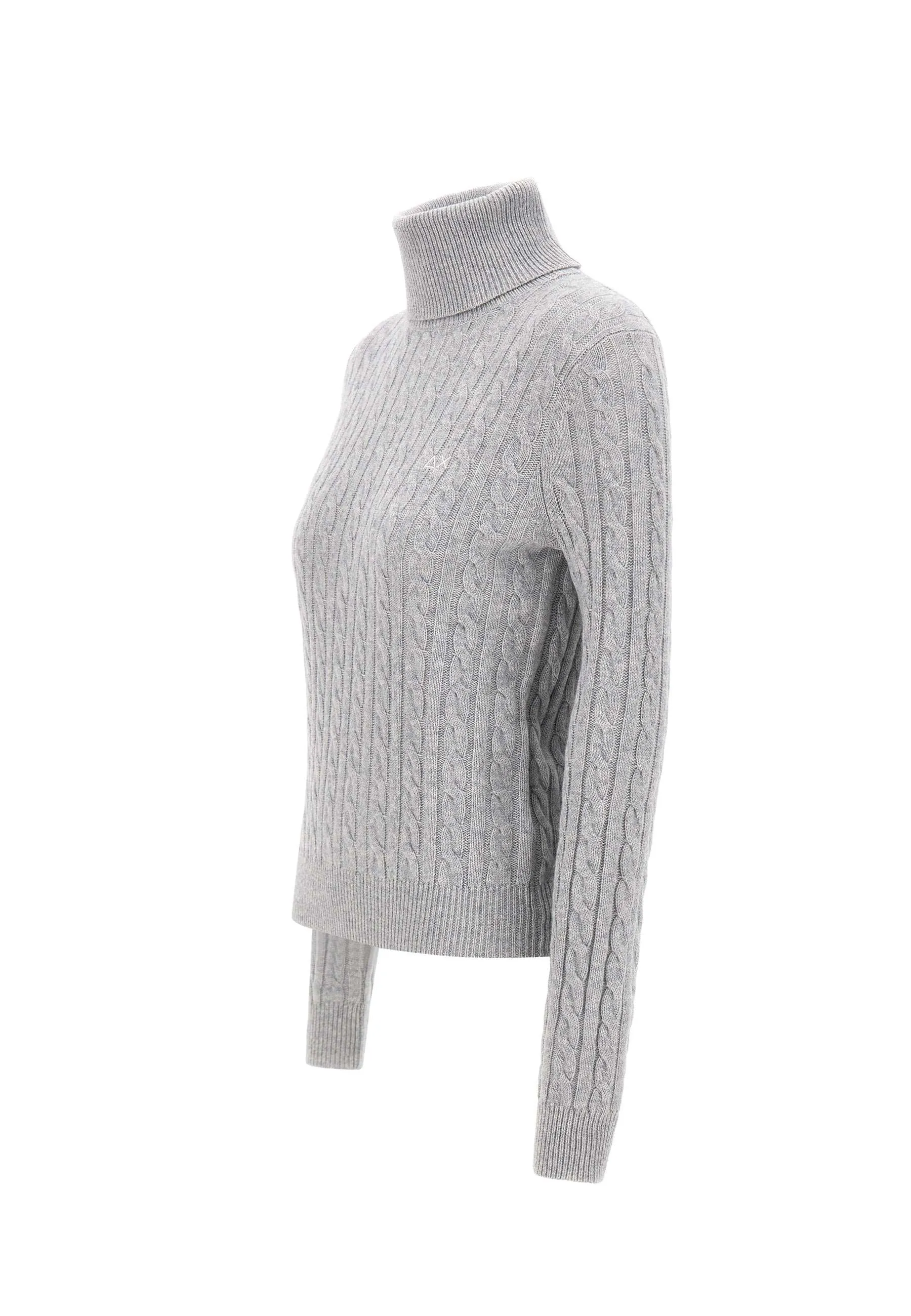 Grey Cable Knit Turtleneck Sweater