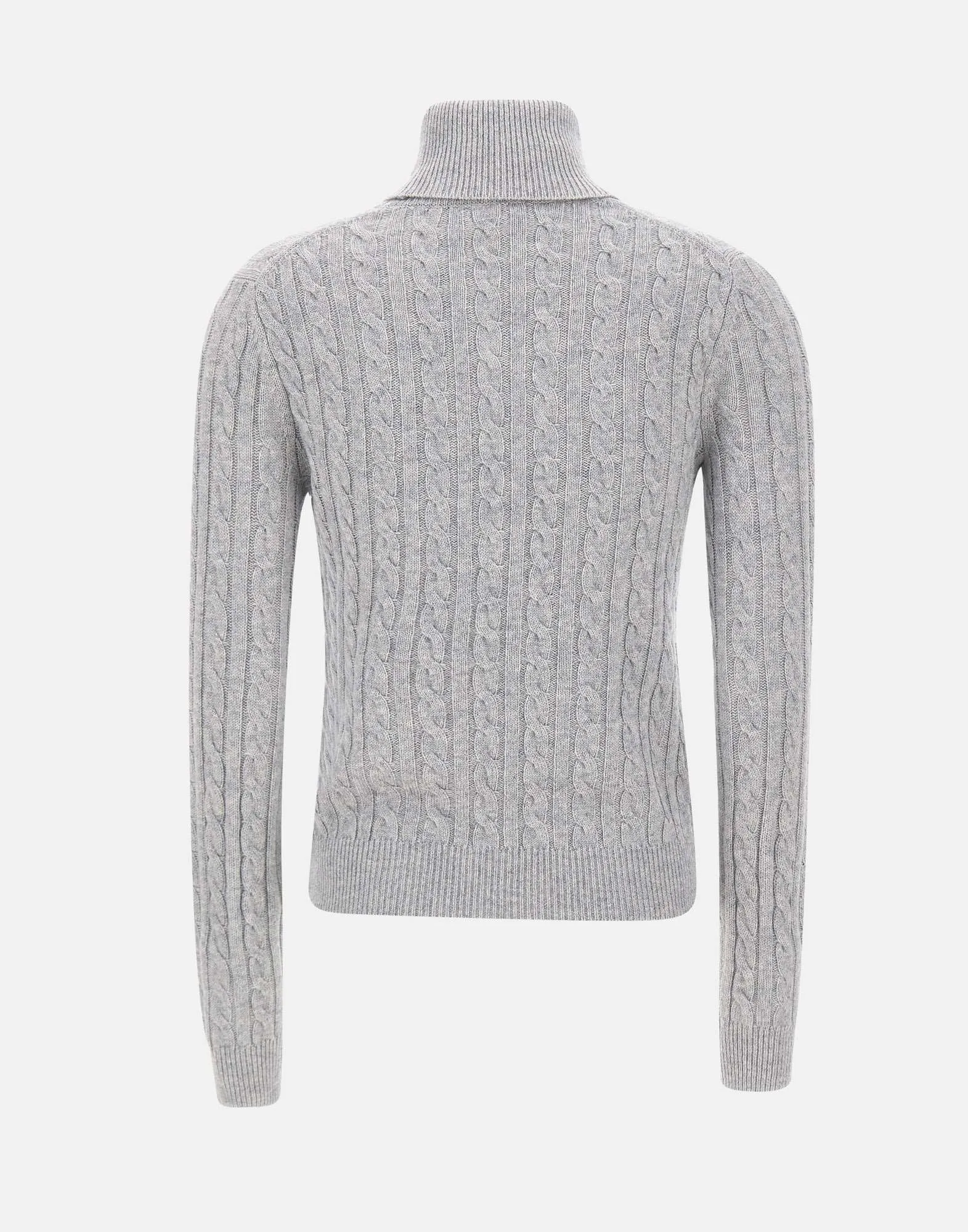 Grey Cable Knit Turtleneck Sweater