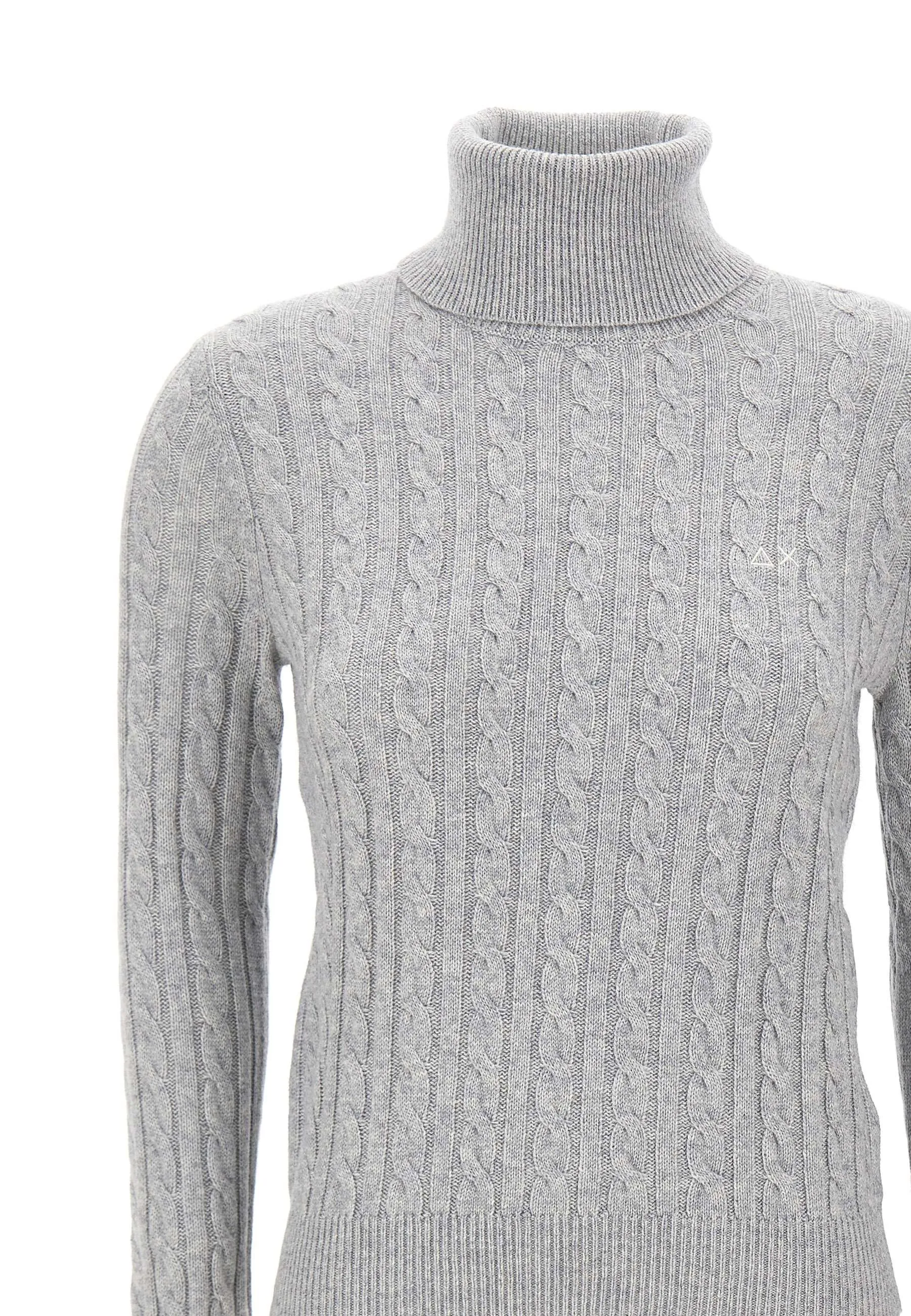 Grey Cable Knit Turtleneck Sweater