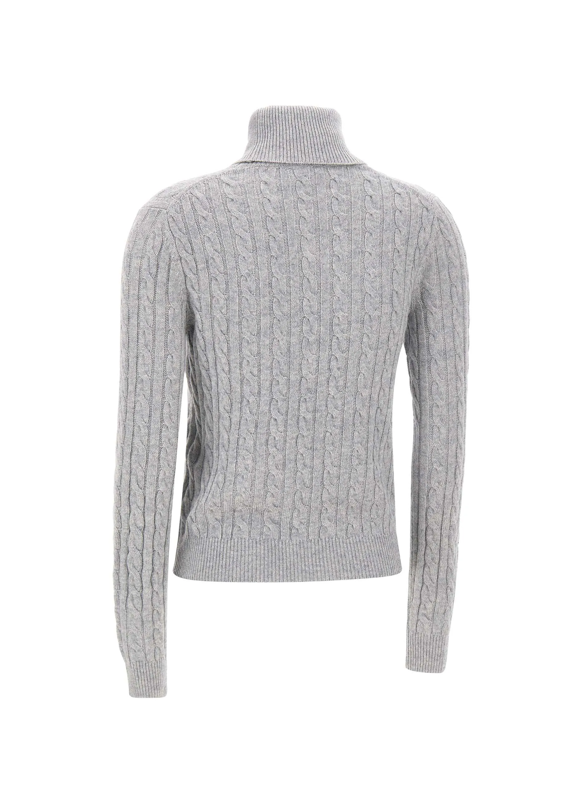 Grey Cable Knit Turtleneck Sweater