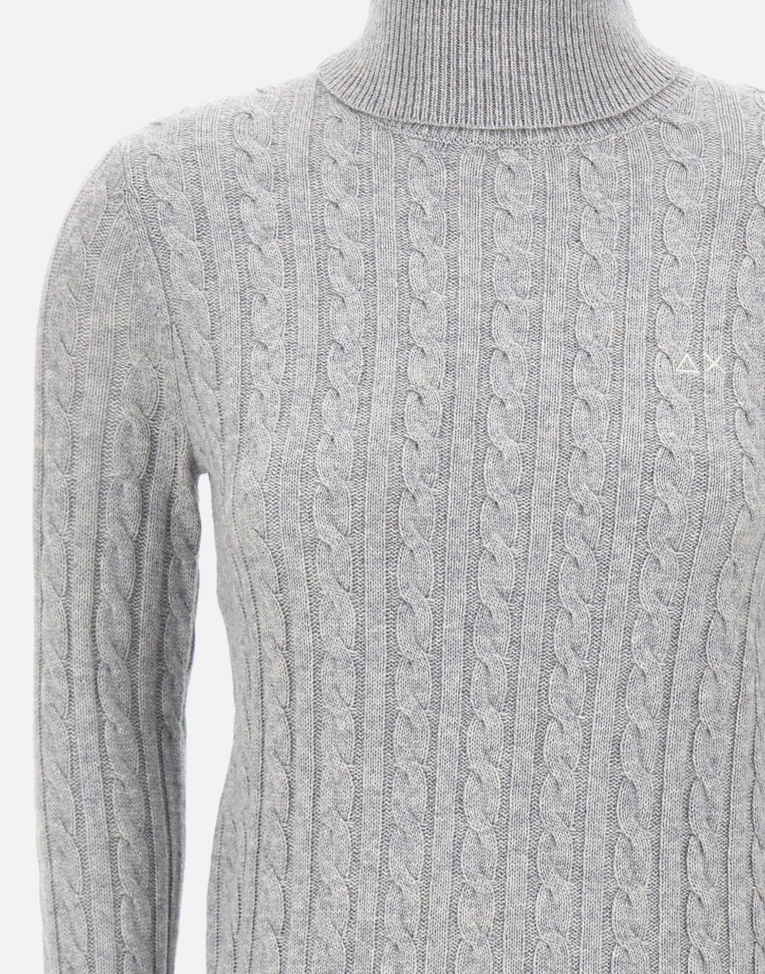 Grey Cable Knit Turtleneck Sweater