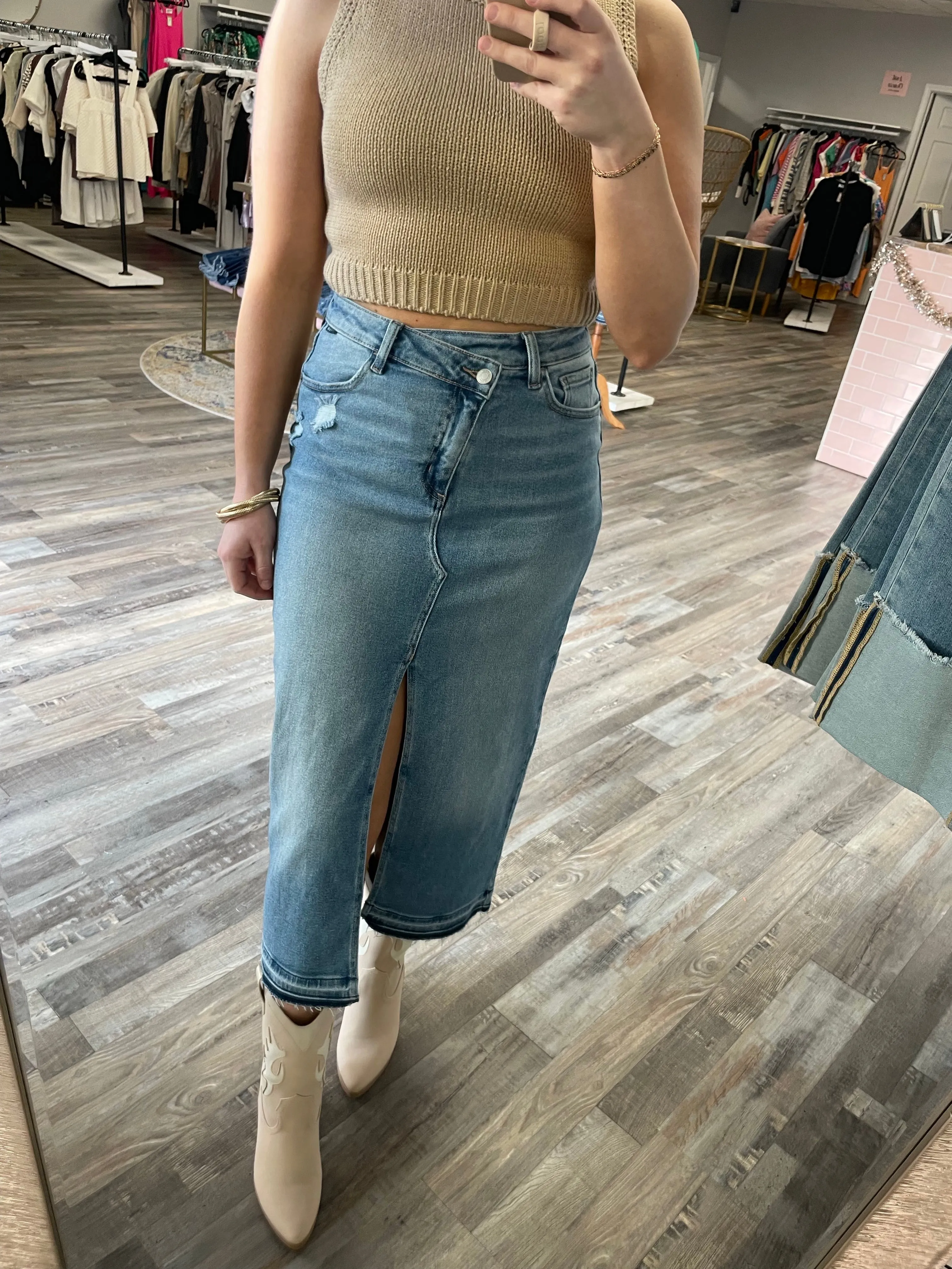 High Rise Midi Skirt - Light Wash