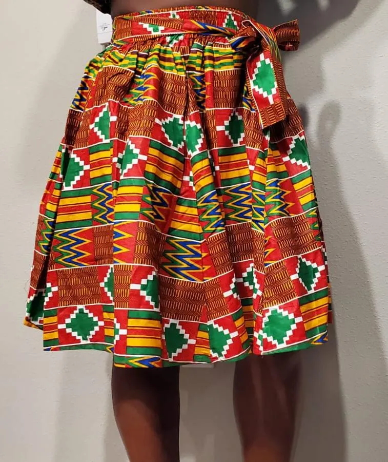Holiday Red Kente Midi Skirt