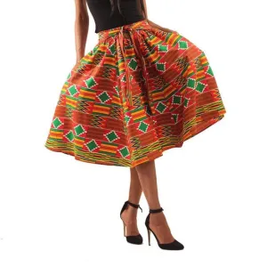 Holiday Red Kente Midi Skirt