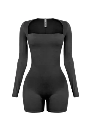 Iris L/S Square Neck Romper (Black)