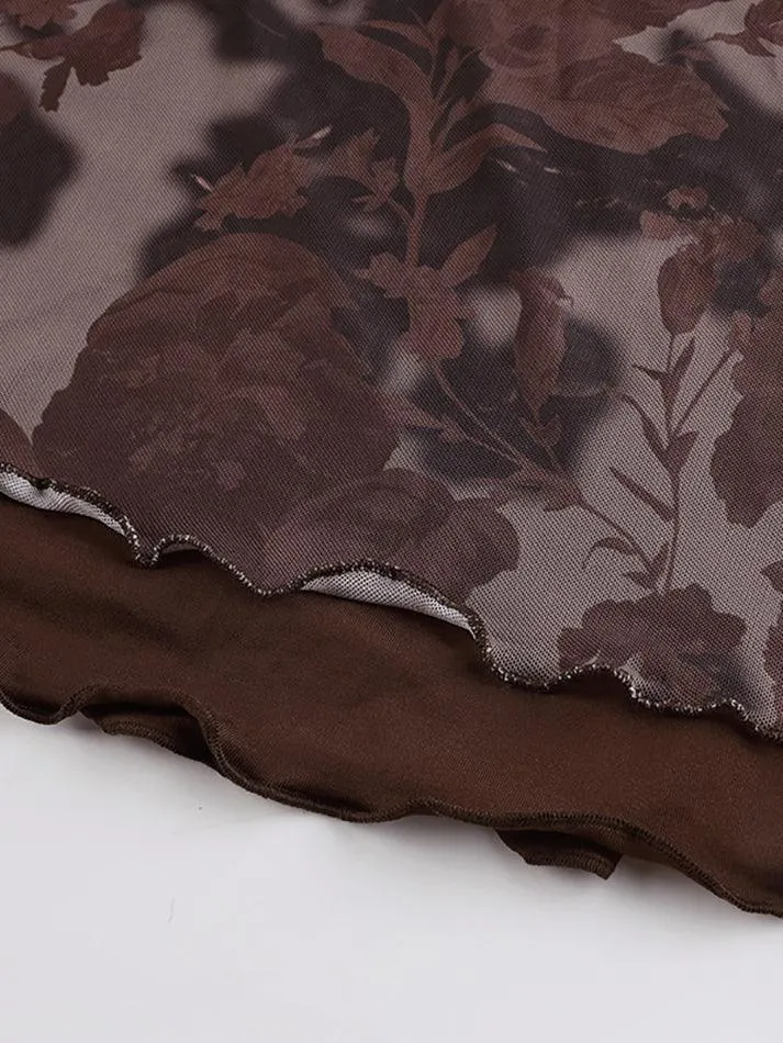Joskaa Mesh Floral Midi Skirt