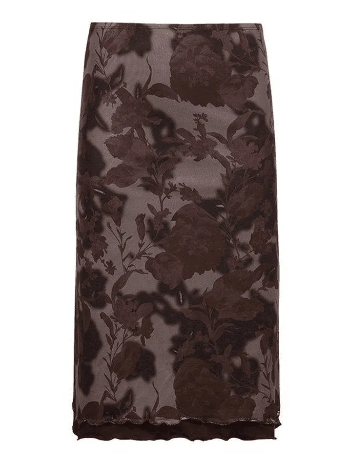 Joskaa Mesh Floral Midi Skirt