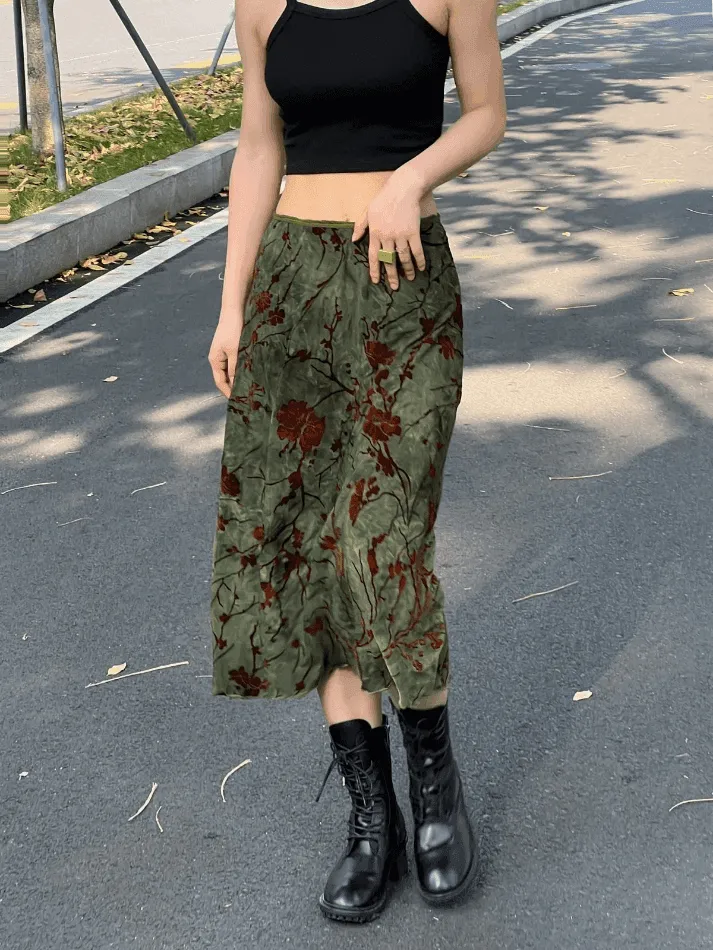 Joskaa Mesh Lining Vintage Floral Midi Skirt