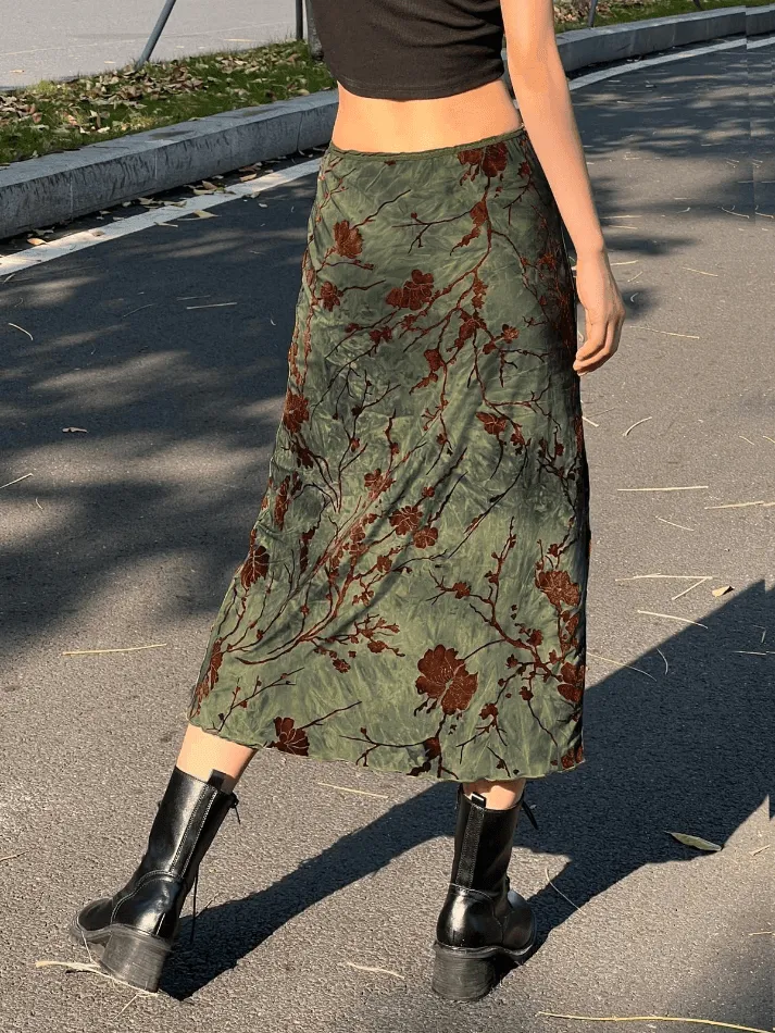 Joskaa Mesh Lining Vintage Floral Midi Skirt