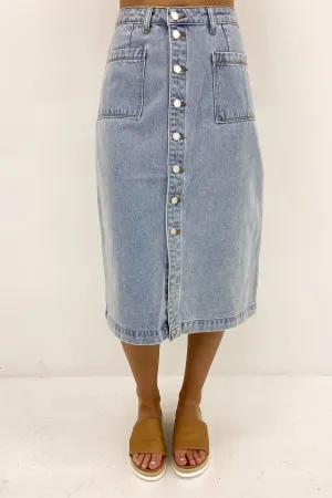 Kaydyn Denim Midi Skirt Blue