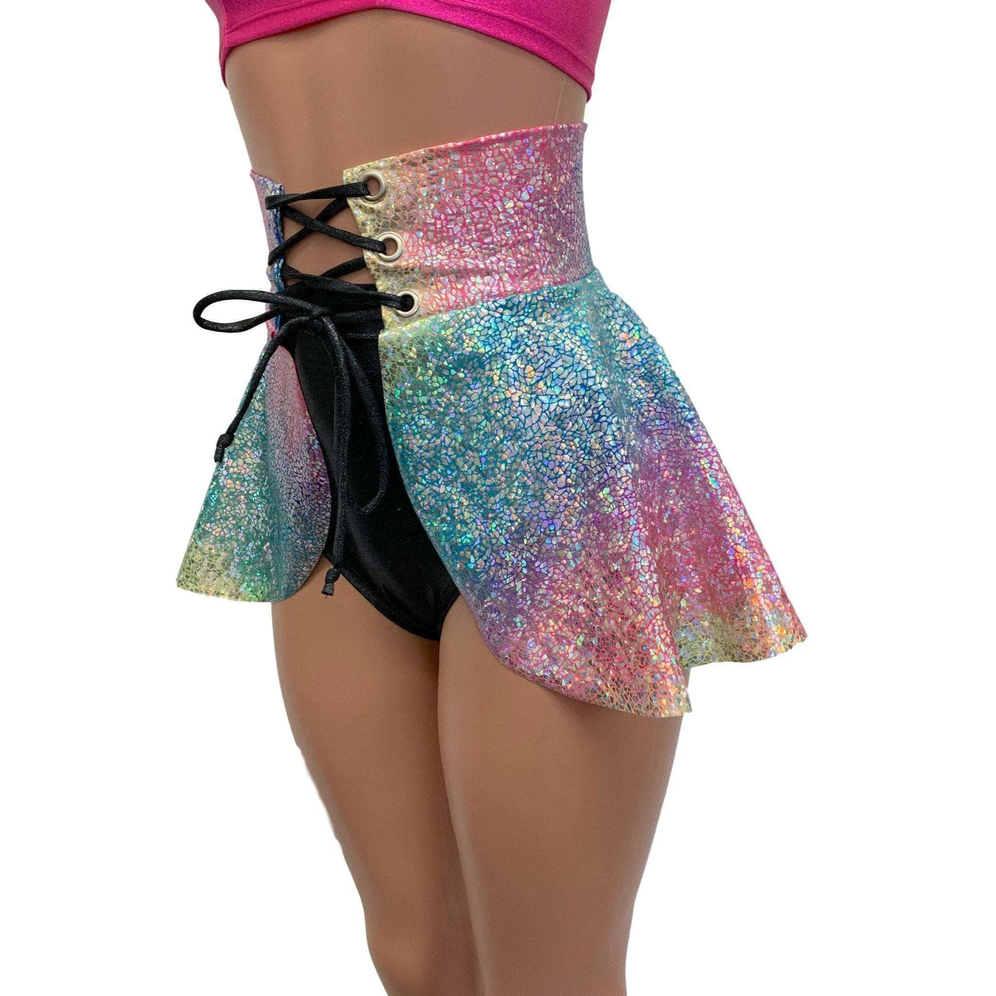Lace-Up Corset Skirt - Rainbow Avatar w/ Black Sparkle Ties