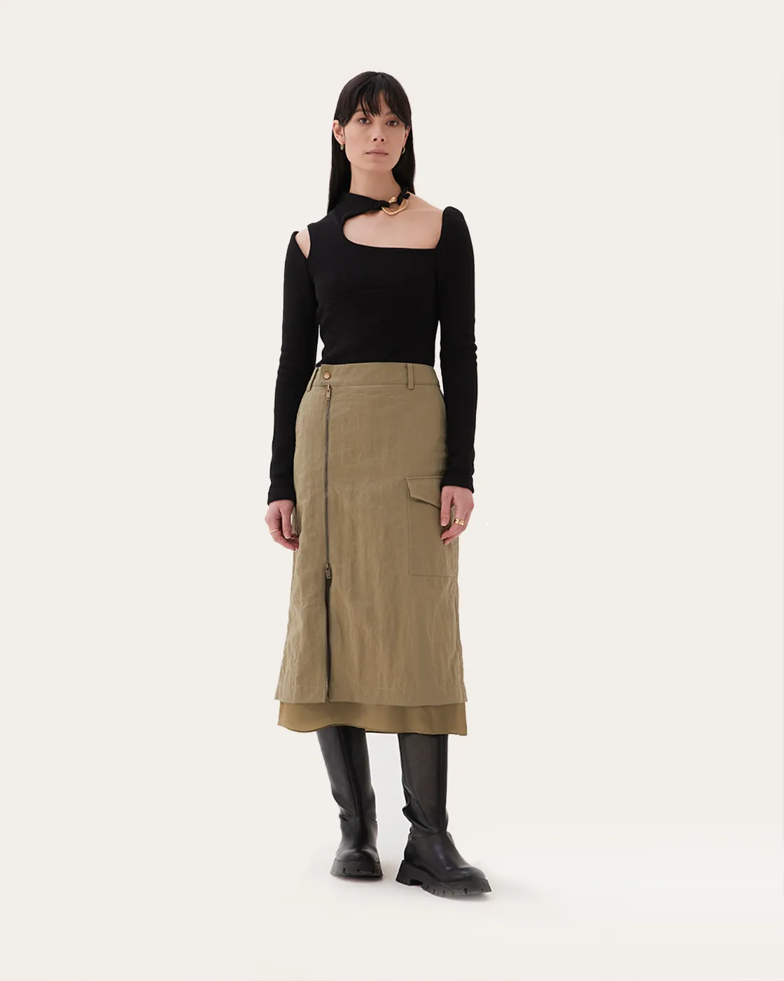 Leah Skirt Nylon Khaki