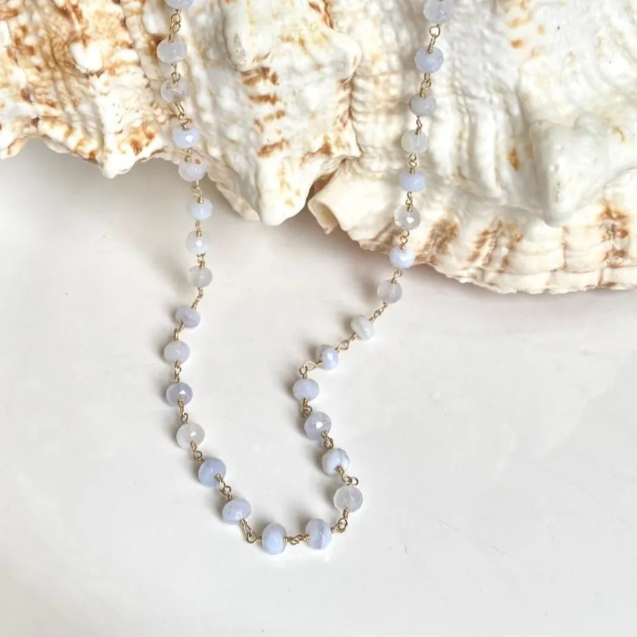 Long Blue Lace Agate Necklace