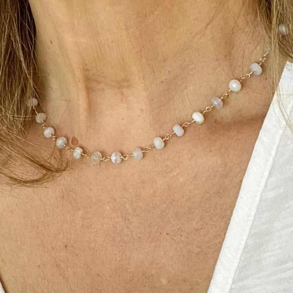 Long Blue Lace Agate Necklace