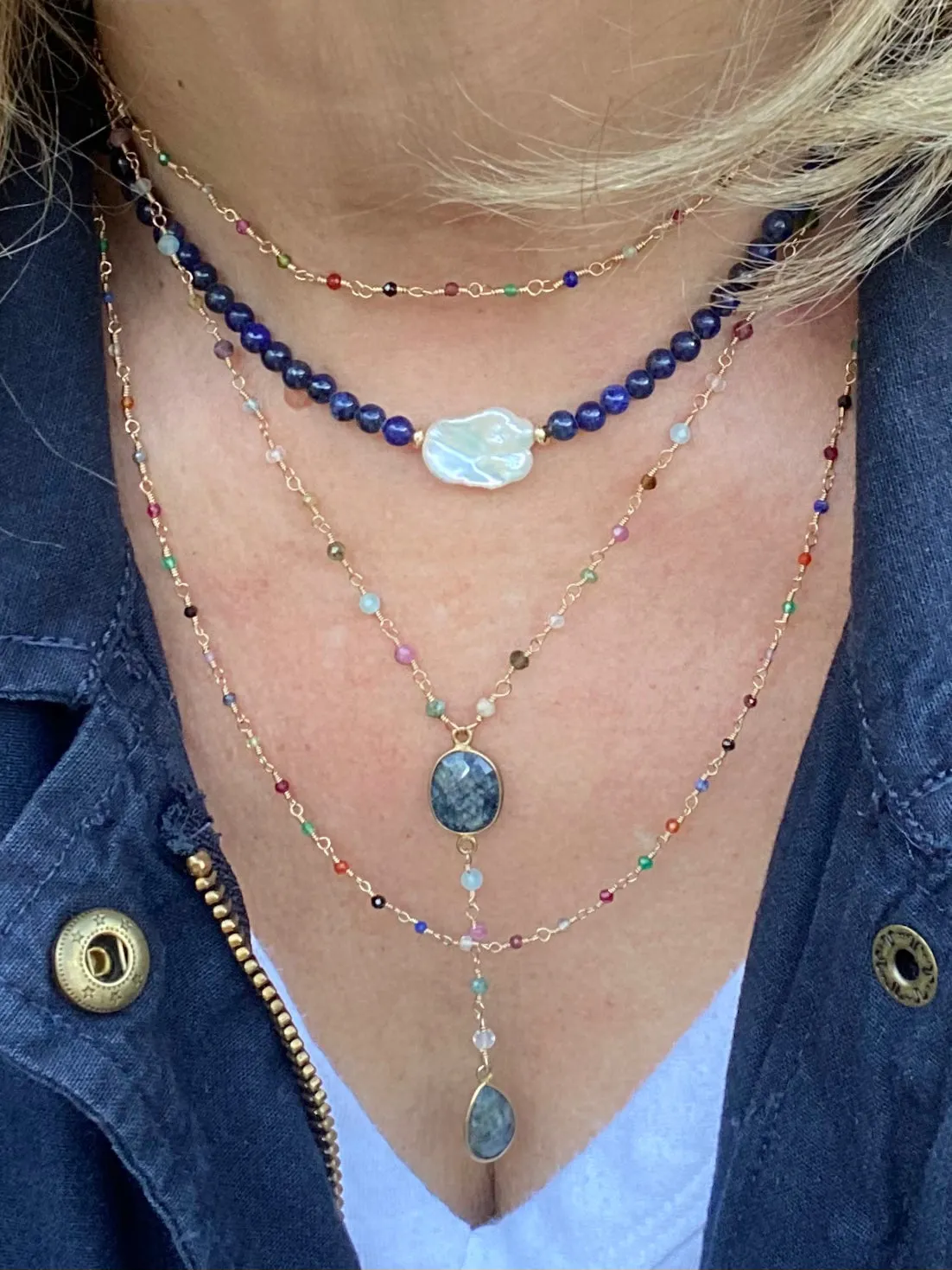 Long Multi Color Gemstone Mix Necklace