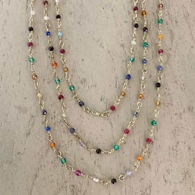 Long Multi Color Gemstone Mix Necklace