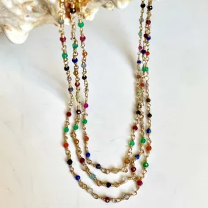 Long Multi Color Gemstone Mix Necklace