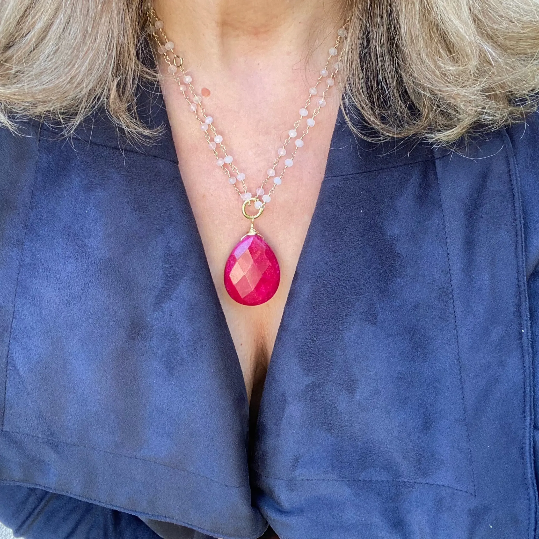 Long Rose Quartz Necklace