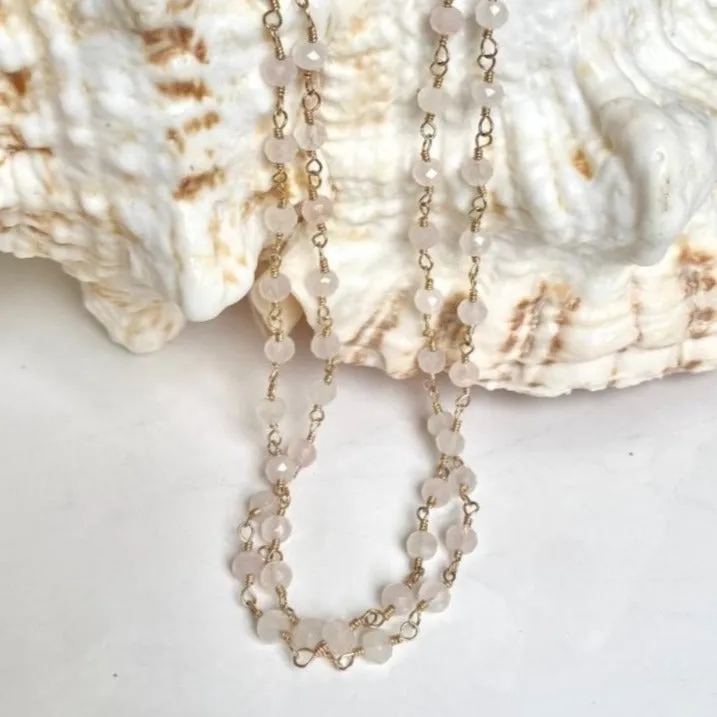 Long Rose Quartz Necklace