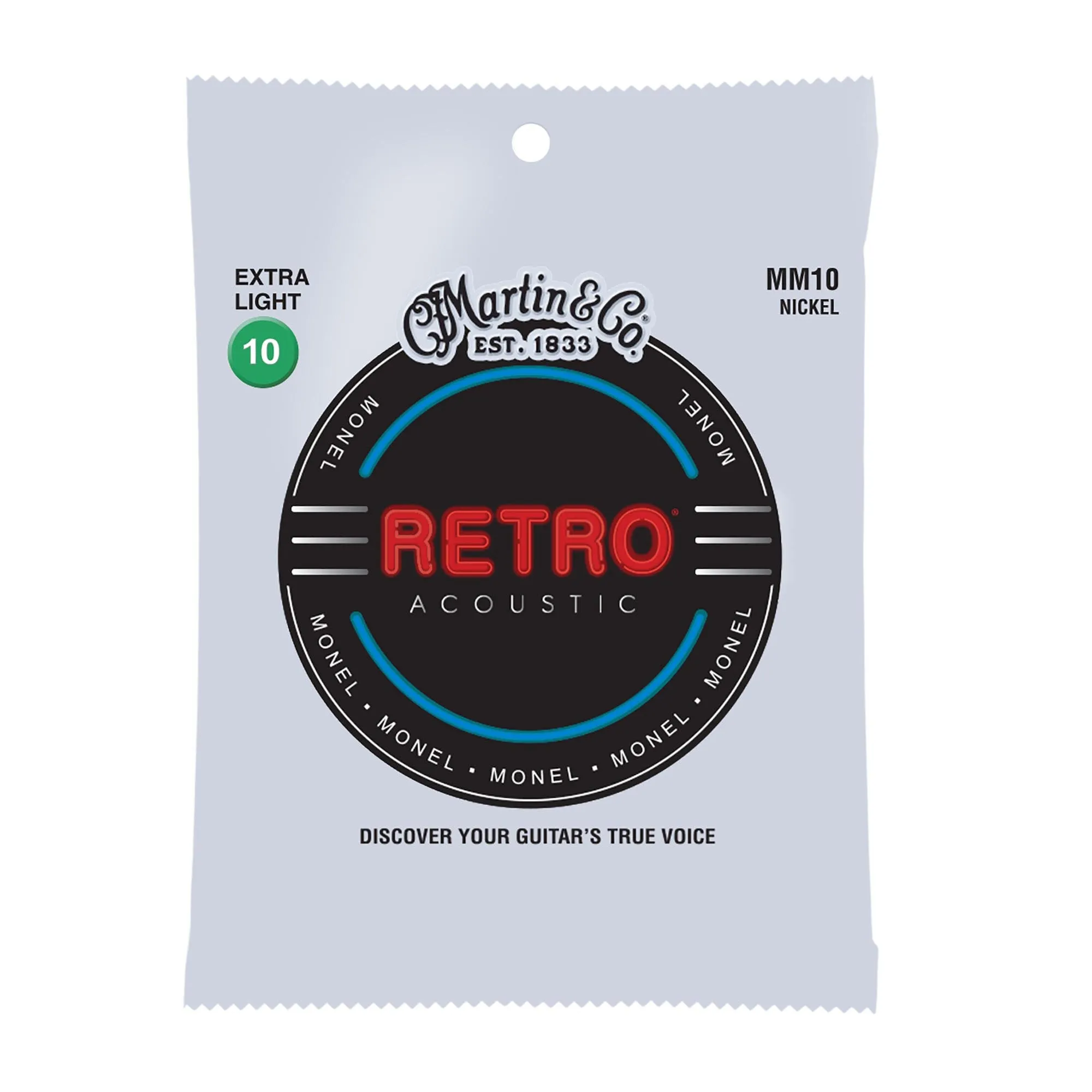 Martin Retro Acoustic Acoustic Guitar Strings, .10-.47 Extra Light, Monel
