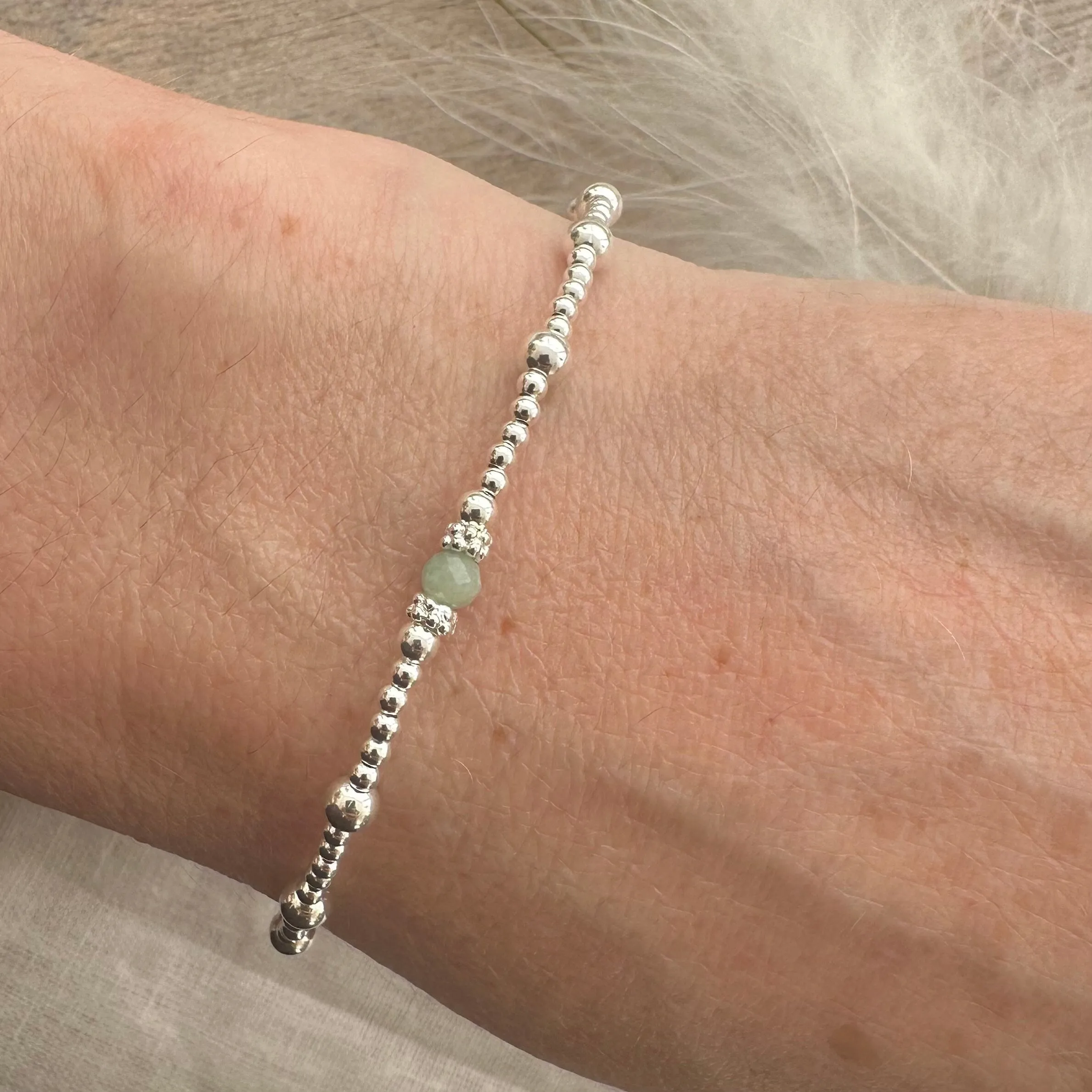 May Birthstone Emerald Layering Bracelet, Adjustable Sterling silver beaded bracelet May birthday gift for women