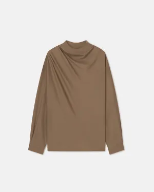 Mikael - Draped Slub Shirting Top - Fossil Brown